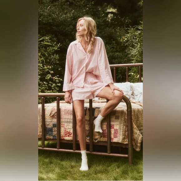 The Great. The Panama Shirt & Smocked Shirts in pink Slumber Stripe - Picture 1 of 11